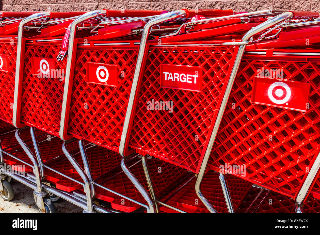Indianapolis - Circa August 2016: Target Retail Store Baskets. Target Sells Home Goods, Clothing and Electronics VI Stock Photo