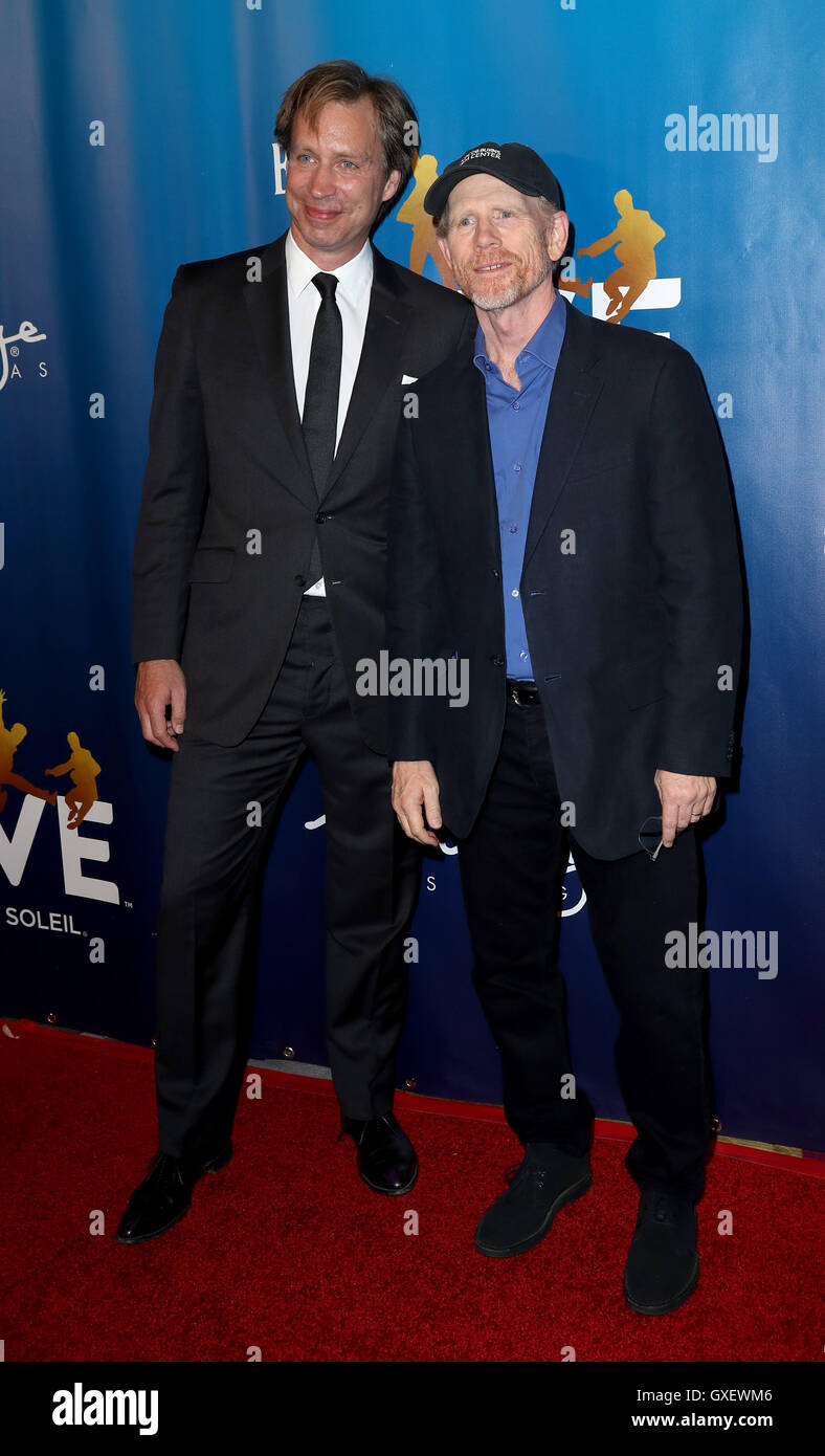 The Beatles LOVE 10th Anniversary Celebration at The LOVE Theater at The Mirage Hotel & Casino - Red Carpet Arrivals  Featuring: Giles Martin, Ron Howard Where: Las Vegas, Nevada, United States When: 14 Jul 2016 Stock Photo