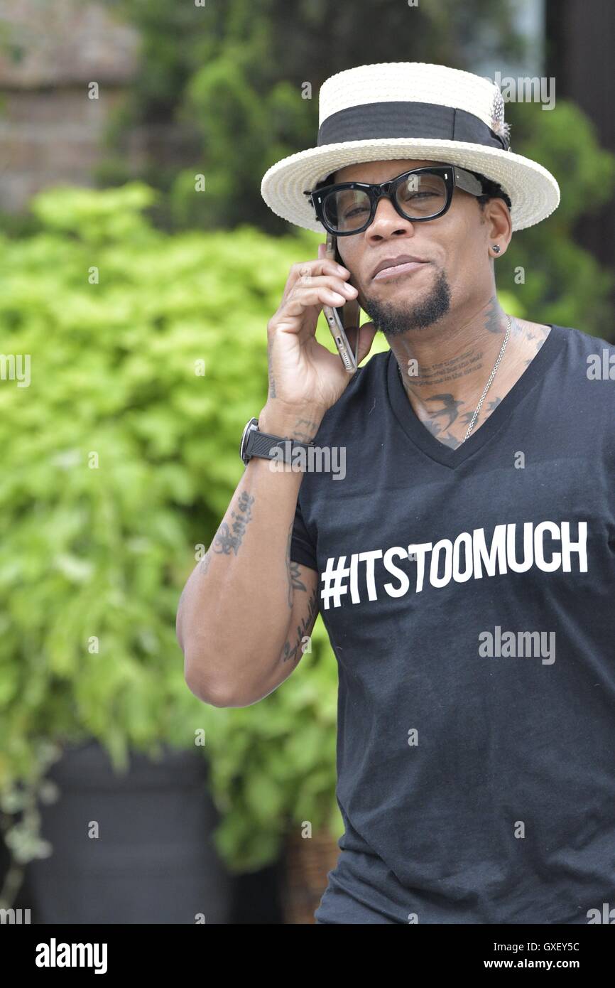 DL Hughley conducts an interview in the Tribeca neighborhood of Lower Manhattan Featuring: DL