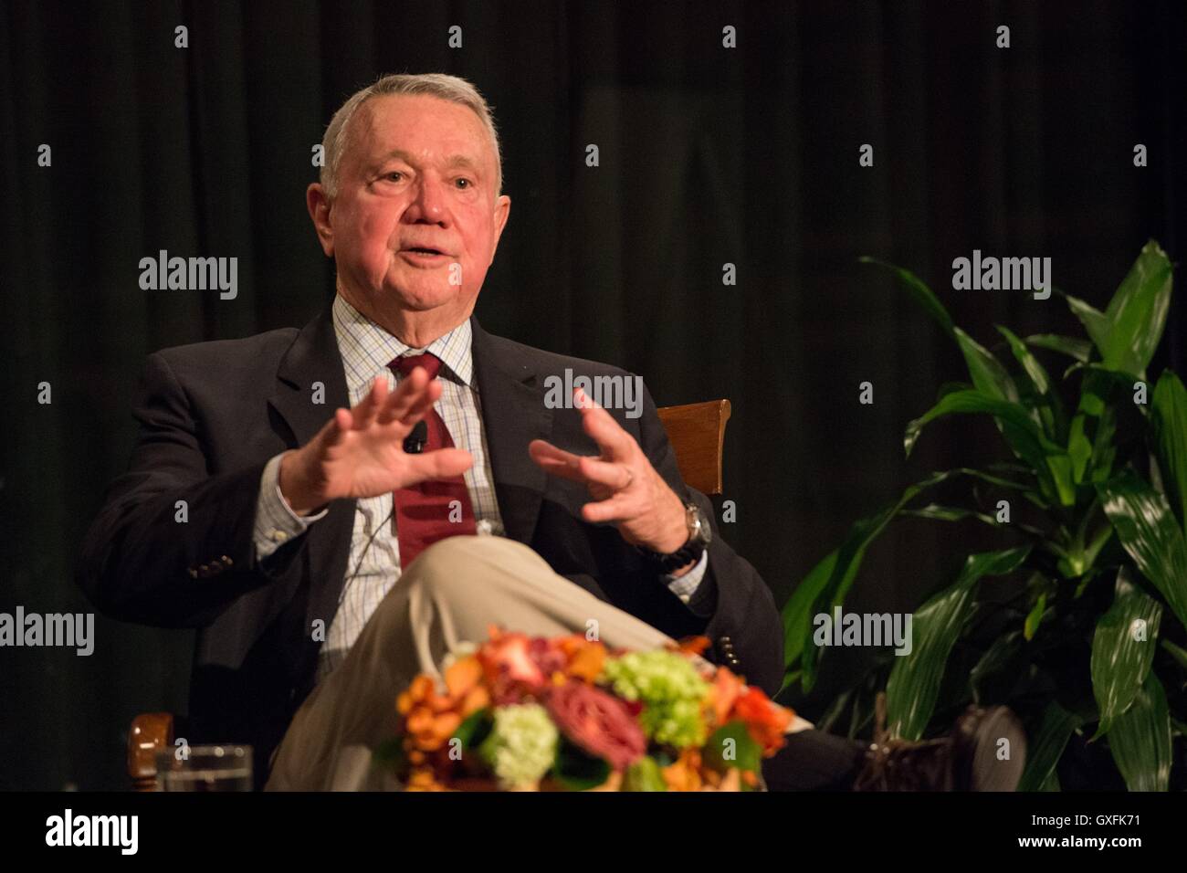 Austin Mayor Lee Leffingwell speaks about the new city council electoral process during a discussion at the LBJ Presidential Library October 7, 2014 in Austin, Texas. Stock Photo