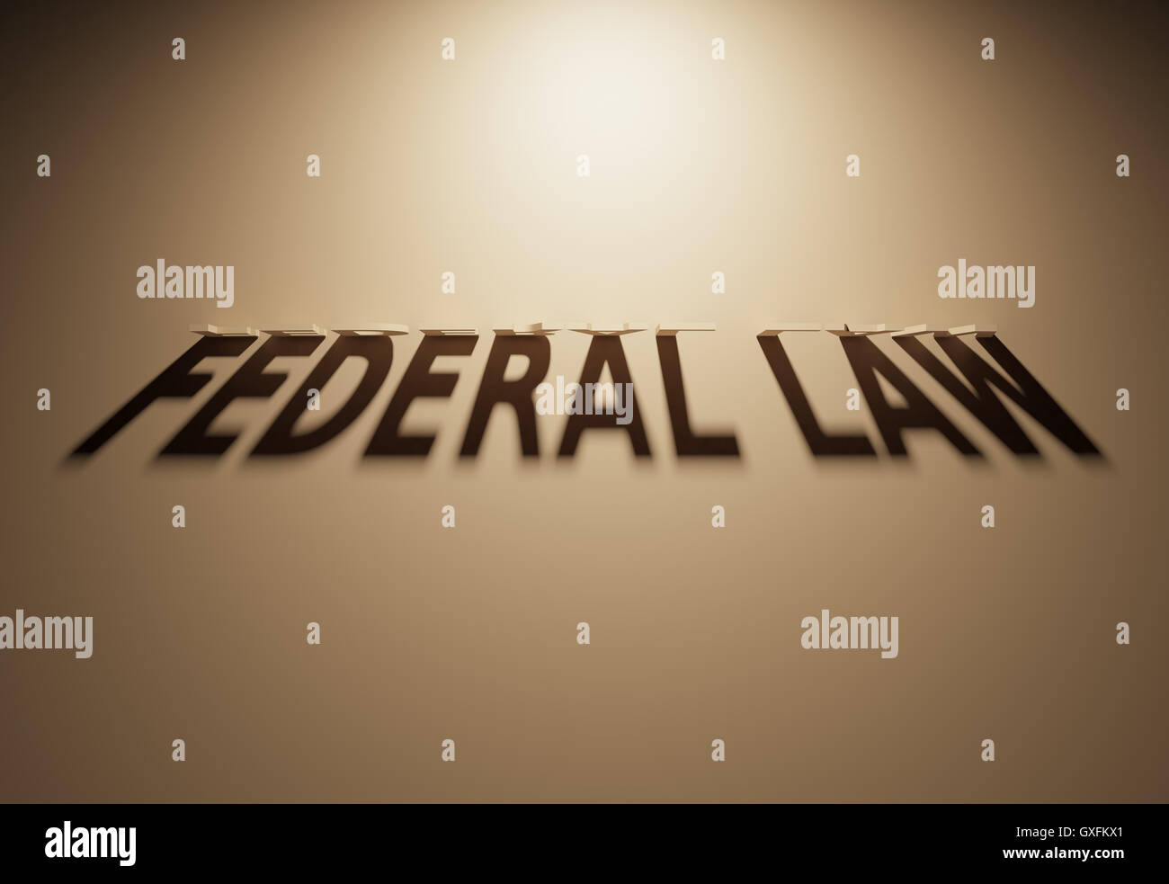 A 3D Rendering of the Shadow of an upside down text that reads Federal Law. Stock Photo