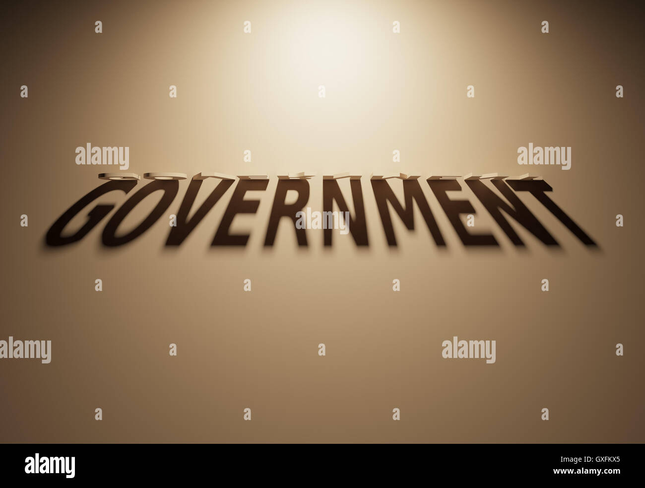 A 3D Rendering of the Shadow of an upside down text that reads Government. Stock Photo