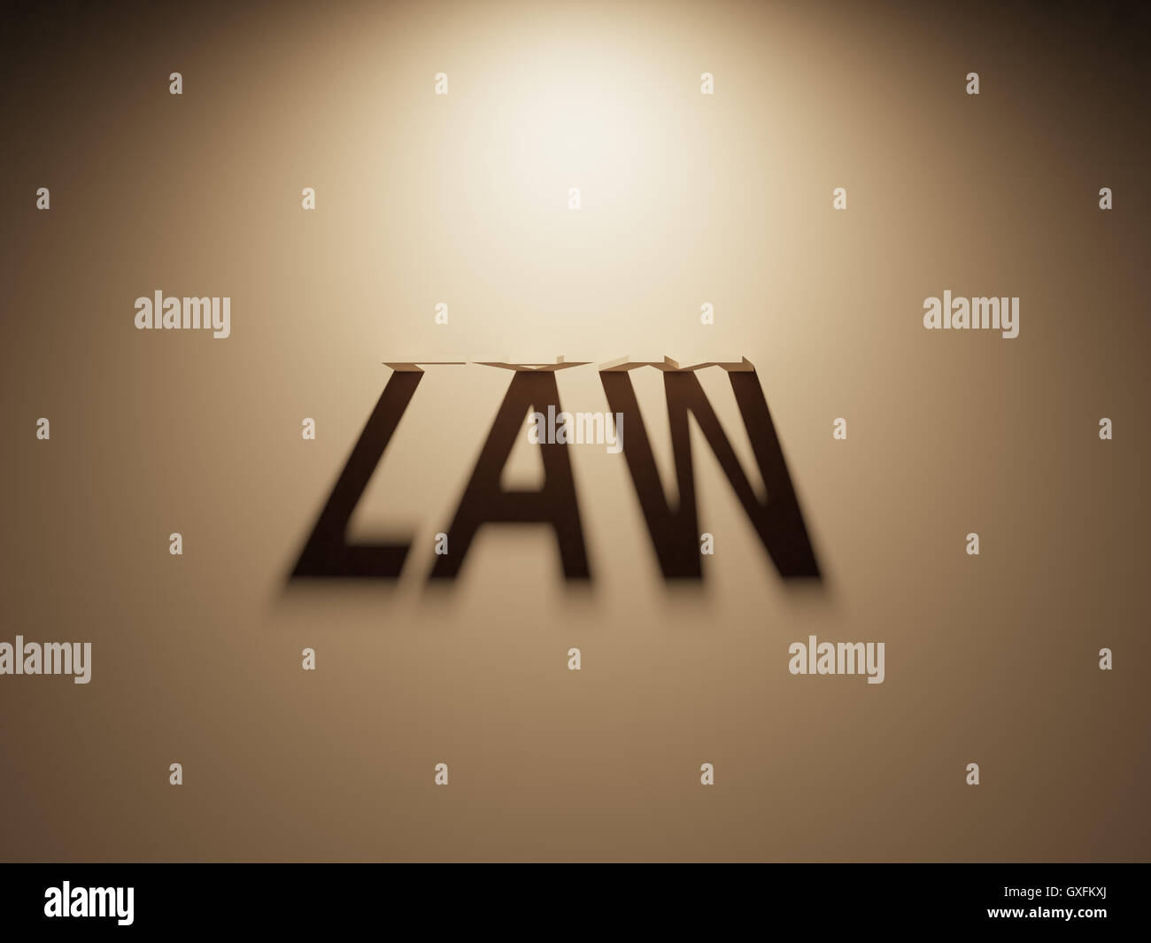 A 3D Rendering of the Shadow of an upside down text that reads Law. Stock Photo