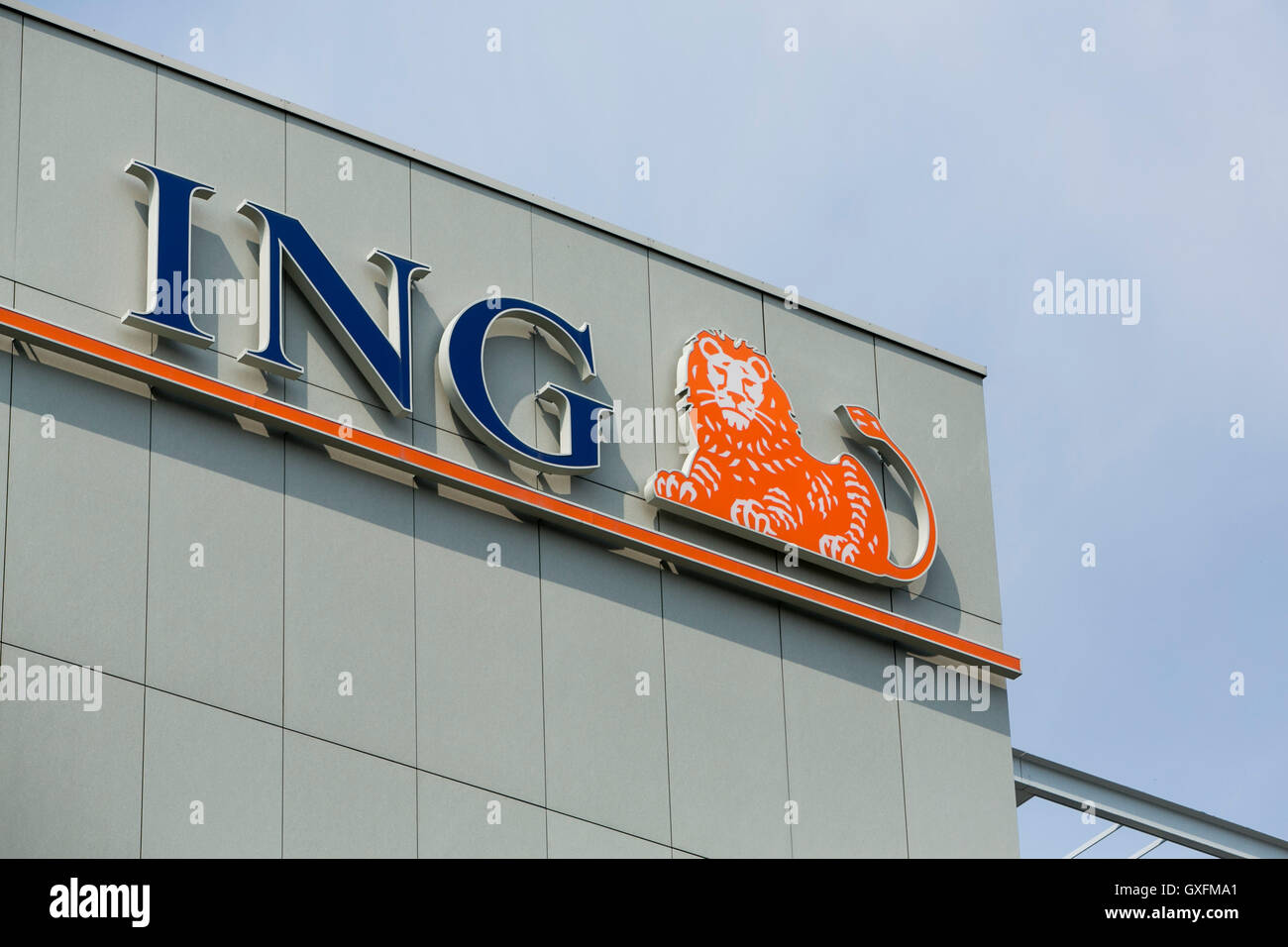 A logo sign outside of a facility occupied by the ING Group in Milan, Italy on September 3, 2016. Stock Photo