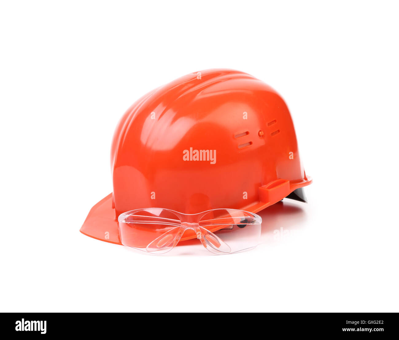 Red hard hat and glasses Stock Photo Alamy