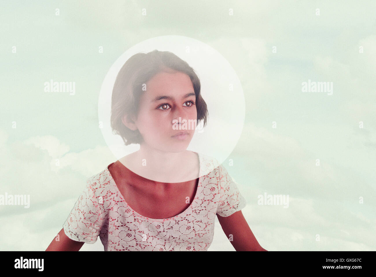 Sphere around face of Mixed Race girl Stock Photo