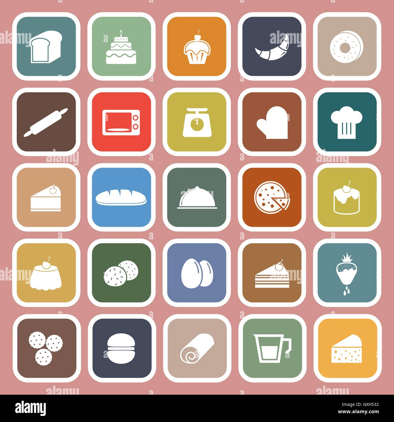 Bakery flat icons on pink background, stock vector Stock Vector Image ...