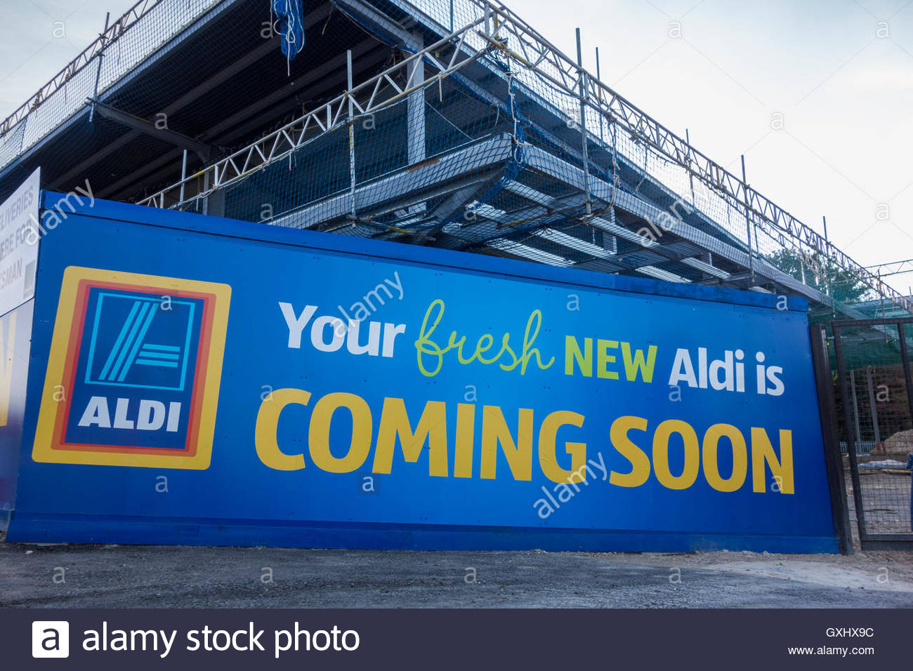 A new Aldi store under construction in Huntingdon, Cambridgeshire Stock