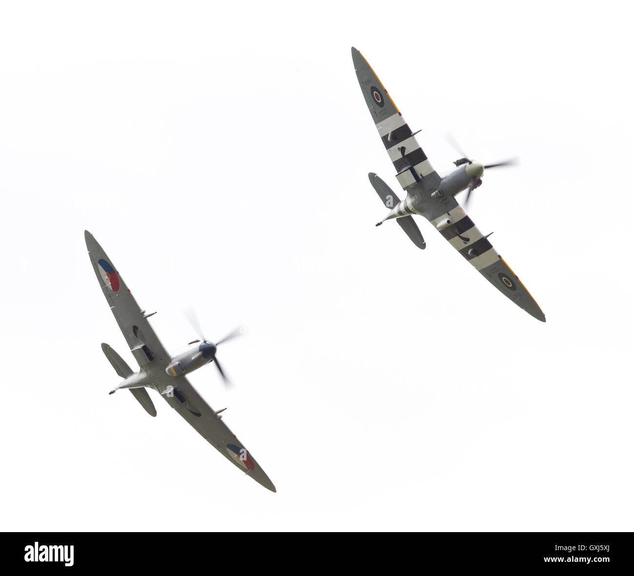 LEEUWARDEN, THE NETHERLANDS - JUNE 10, 2016: Vintage Spitfire fighter planes making a low flypast for the public at the Royal Ne Stock Photo