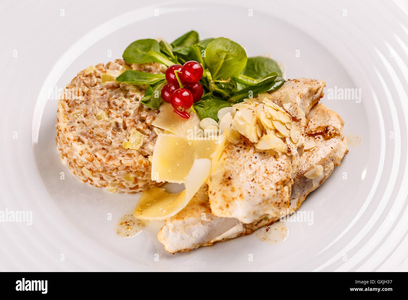 Grilled sablefish or butterfish serving with arpacas (husking and