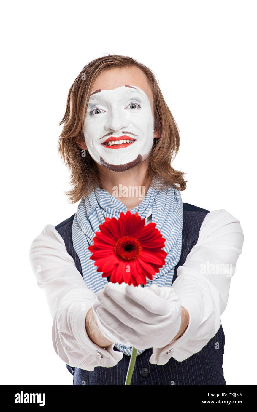Mime Artist with red flower Gerber Stock Photo Alamy