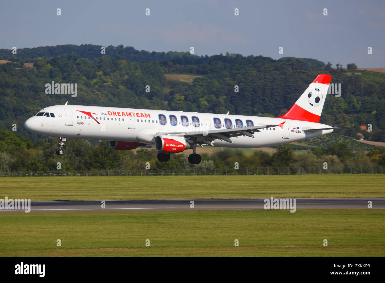 Wien/Austria August 9, 2016: Airbus A320 from Austrian landing at Wien Airport. Stock Photo
