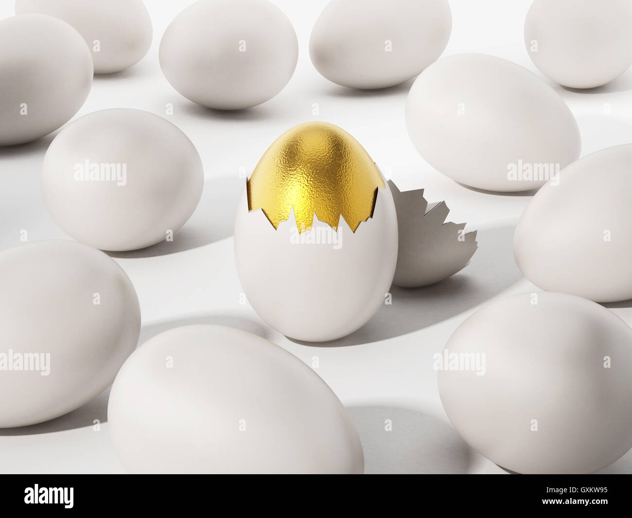 Golden egg among ordinary eggs. 3d image. Isolated white background Stock  Photo - Alamy