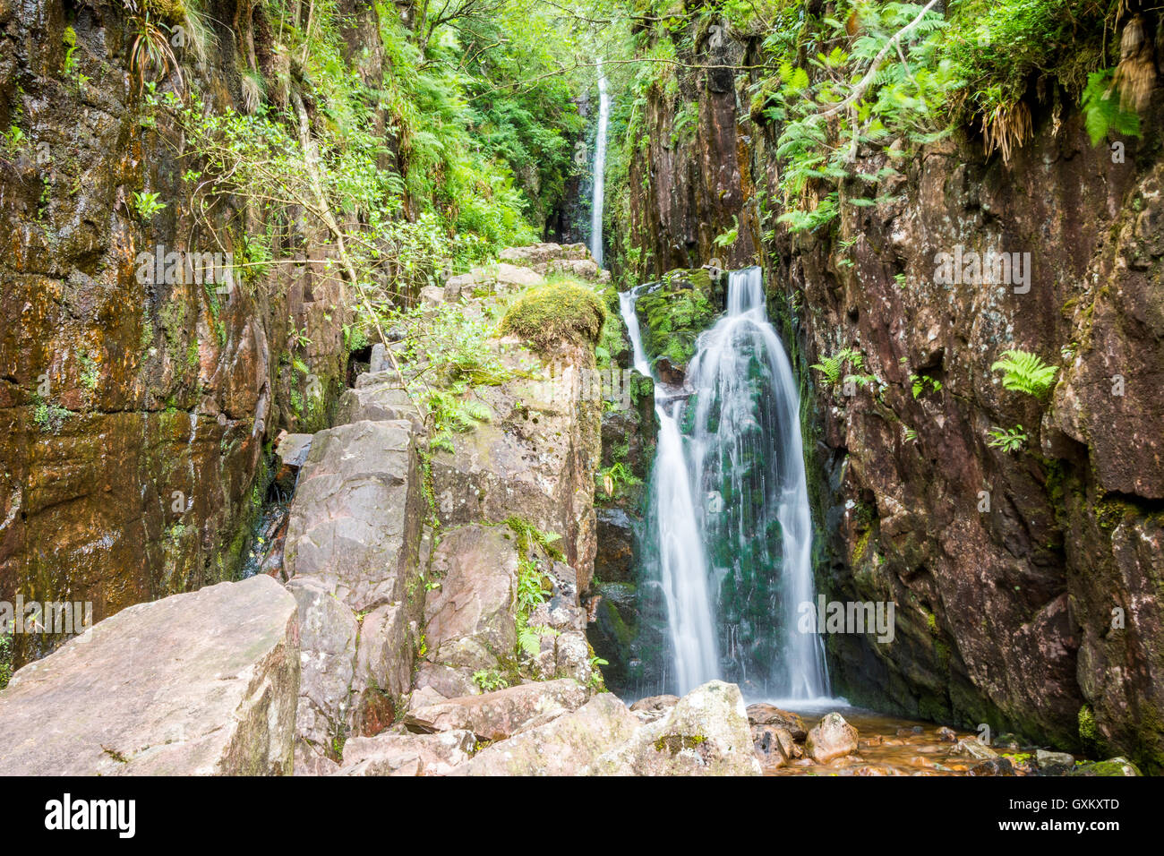 Scale Force, the longest free fall waterfall in the Lake District Stock
