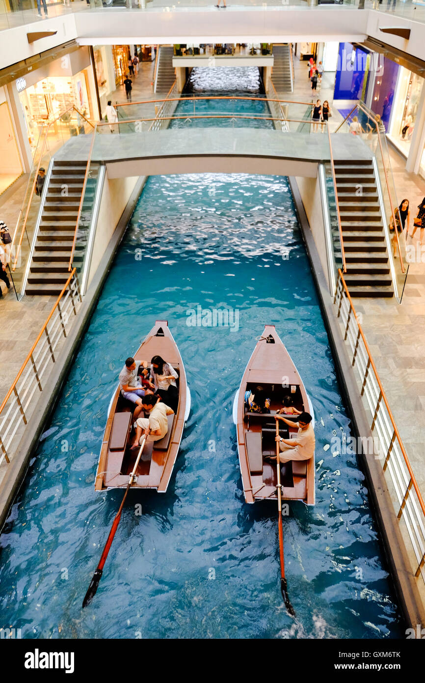 Gondolas on the canal in the Maria bay Sands shopping centre Stock Photo