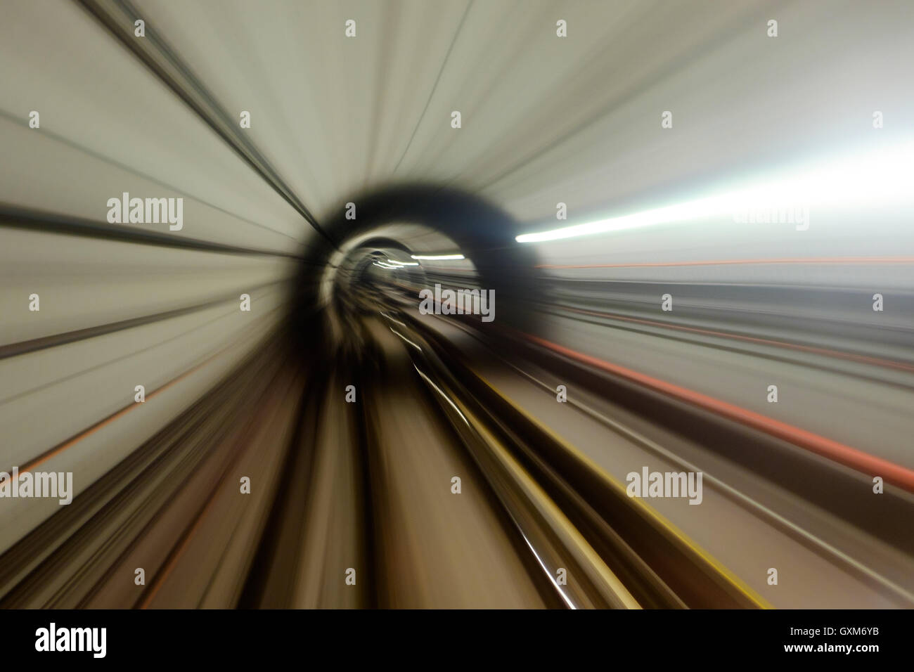 Long exposure through Mass Rapid Transit tunnel in Singapore Stock Photo