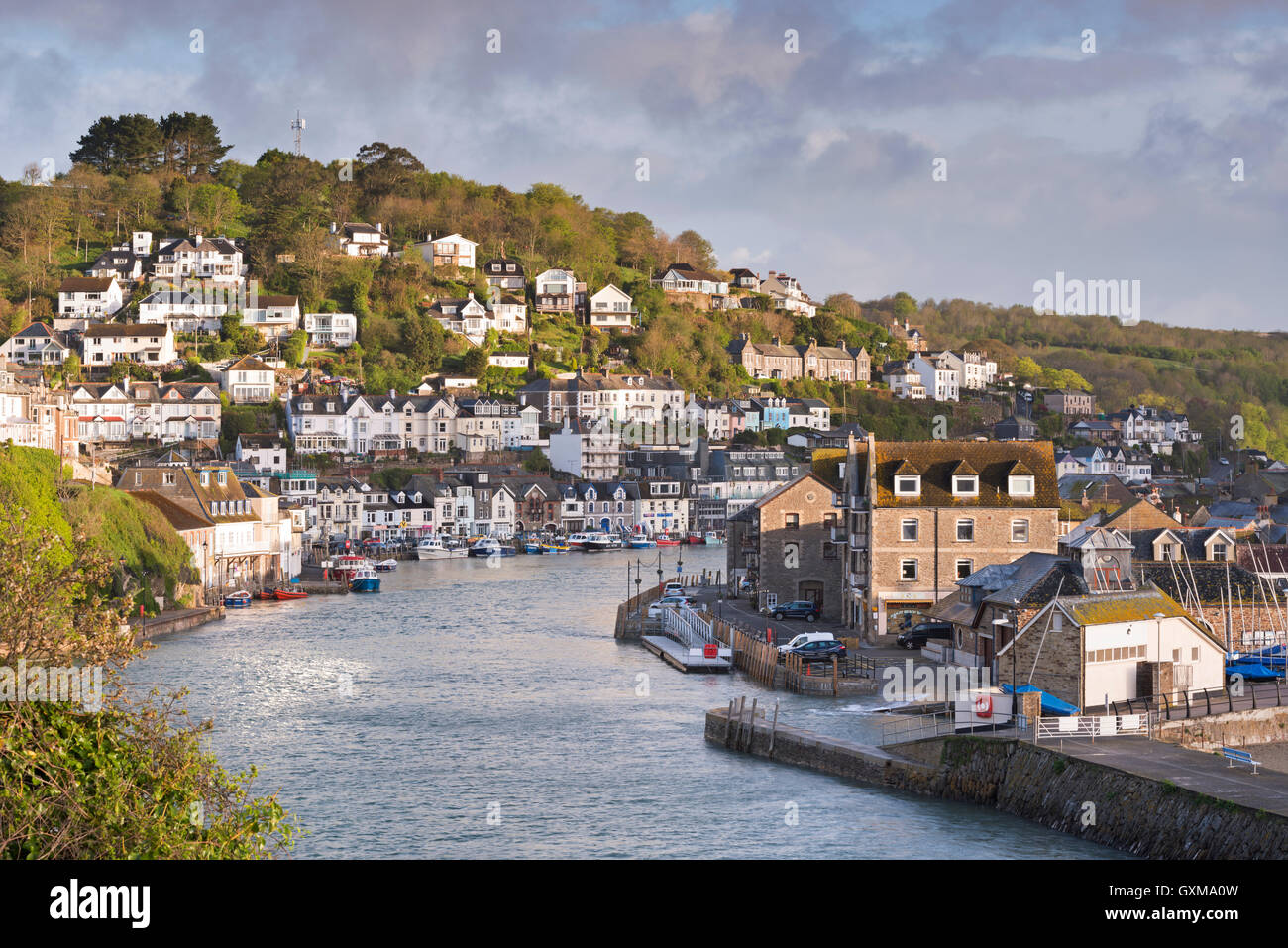 The Cornish fishing town of Looe in the morning sunshine, Cornwall, England. Spring (May) 2015. Stock Photo