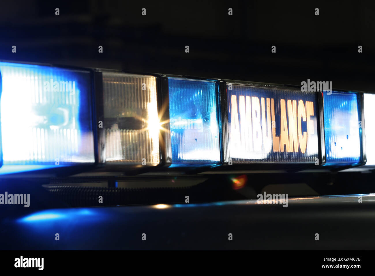 NHS UK Ambulance lights flashing Stock Photo
