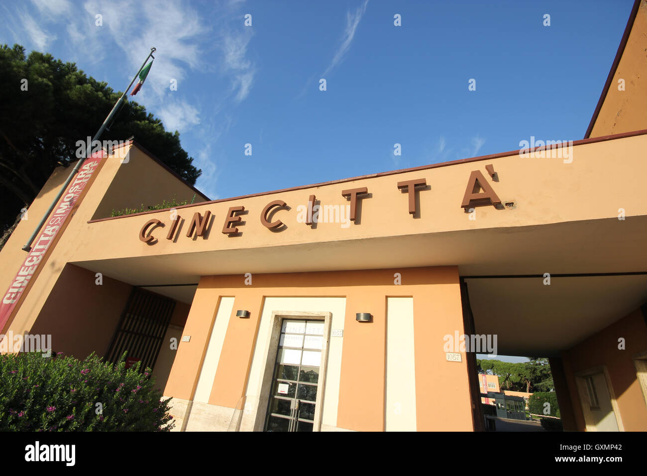 the entrance of cinecittà, Romes famous film and televisions studios, Rome Italy, la dolce vita, Fellini Stock Photo