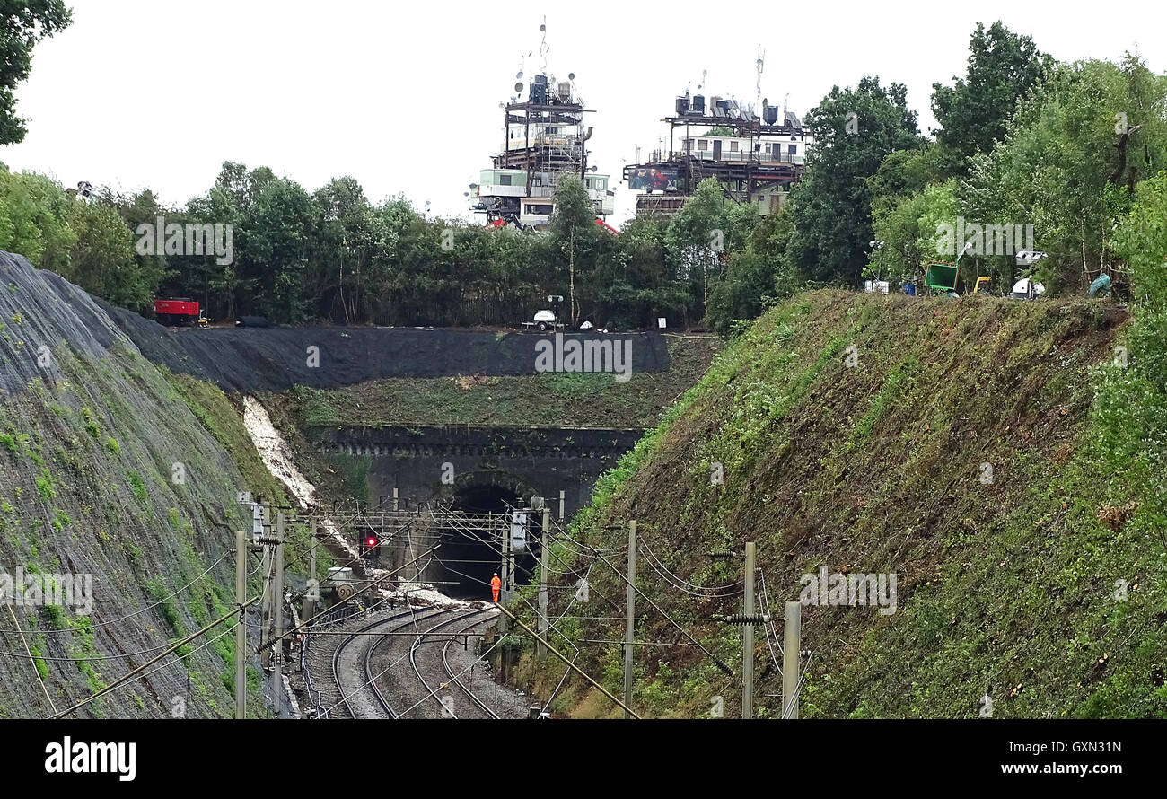 Hunton Bridge Shell Landslip Train line Hunton Bridge Watford Stock Photo - Alamy