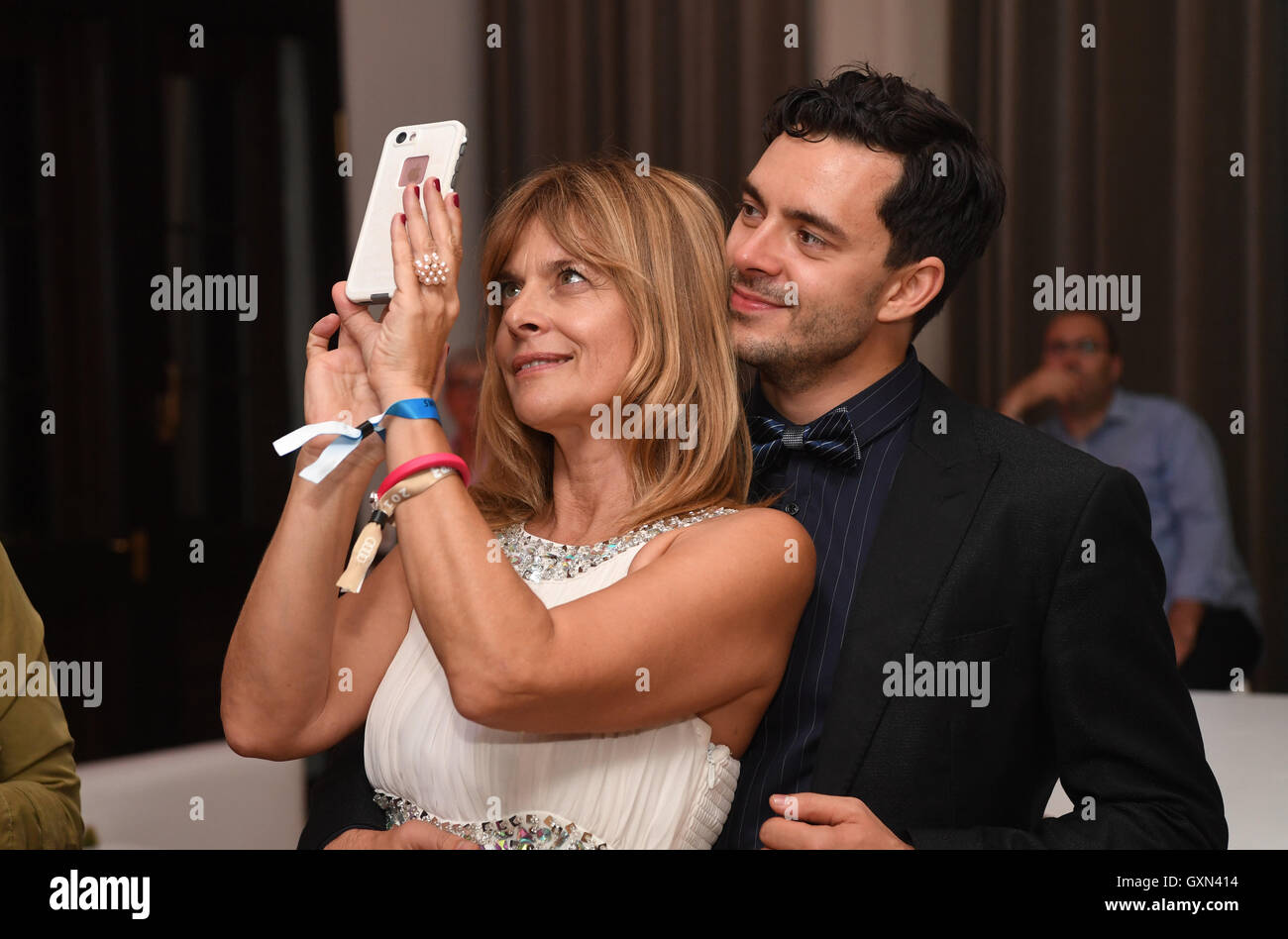 Baden-Baden, Germany. 16th September, 2016. Nastassja Kinski and her boyfriend Ilia Russo attend the after show party of the recording of the TV-Show 'SWR3 New Pop Festival - Das Special' at the festival hall Baden-Baden, Germany, 16 September 2016. Credit:  dpa picture alliance/Alamy Live News Stock Photo