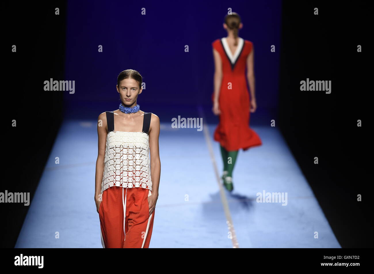 A model wears at collection runway a creation from Moises Nieto during ...