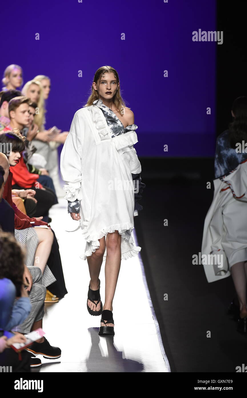A model wears at collection runway a creation from Mane Mane during ...