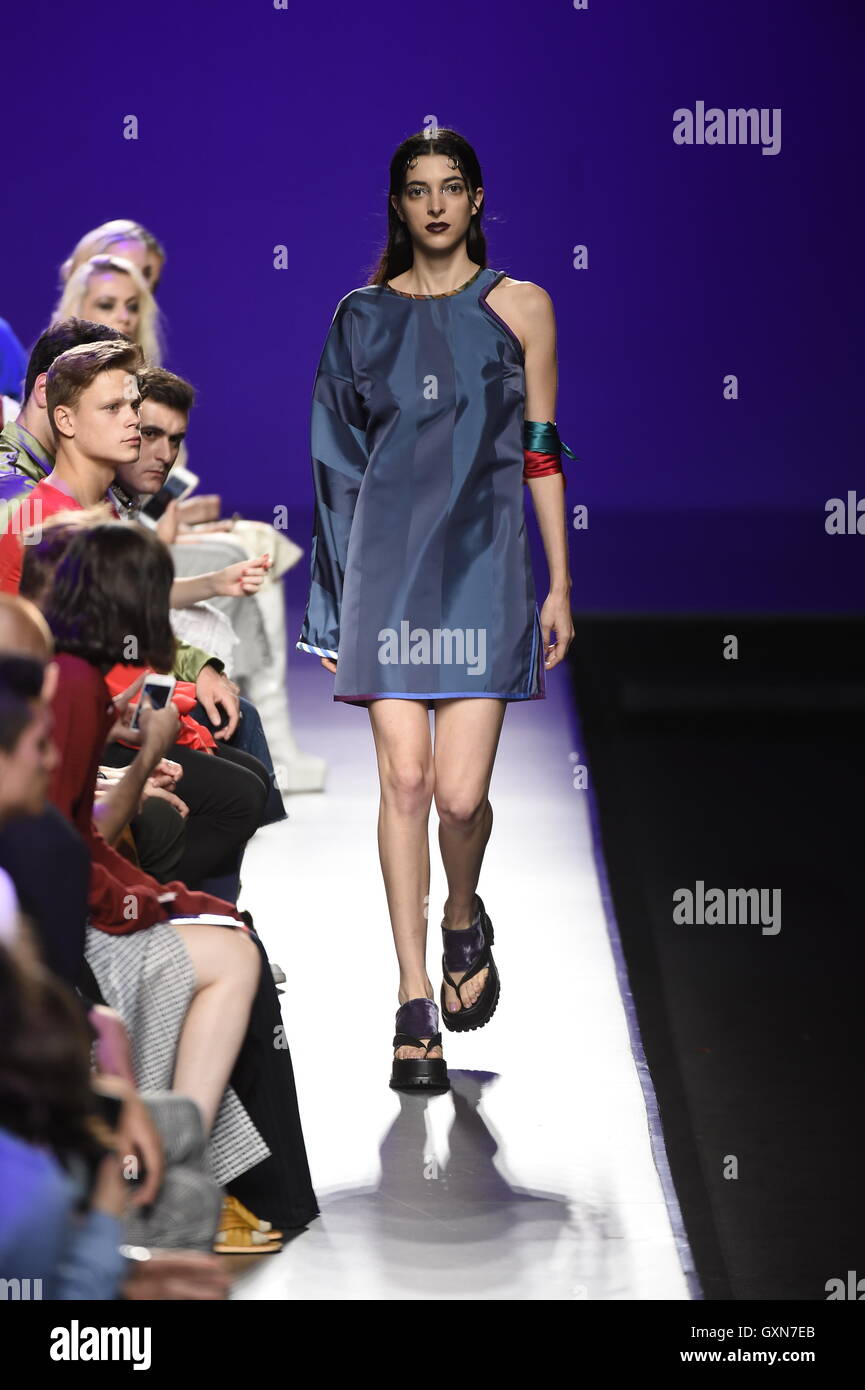 A model wears at collection runway a creation from Mane Mane during ...