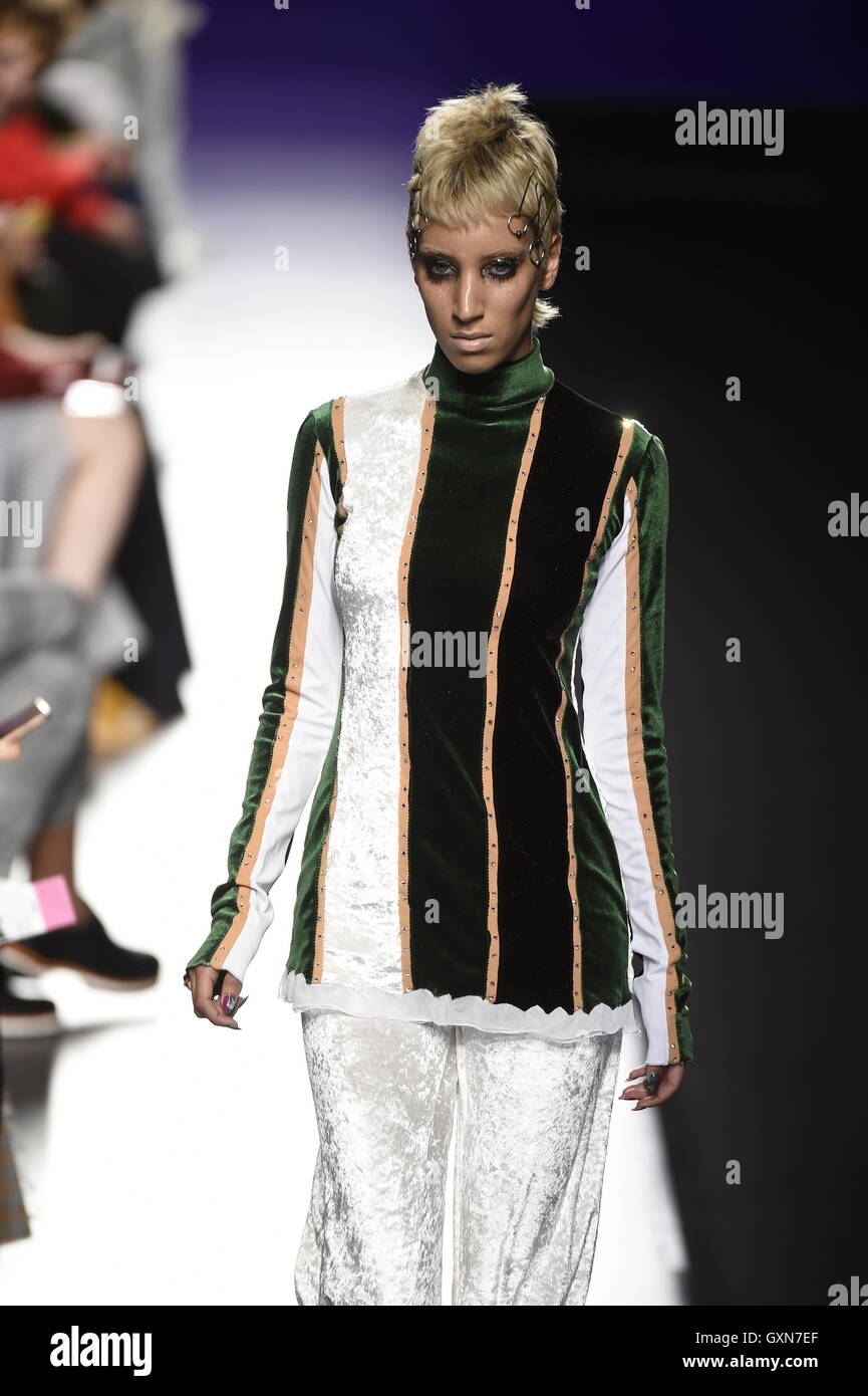 A model wears at collection runway a creation from Mane Mane during ...