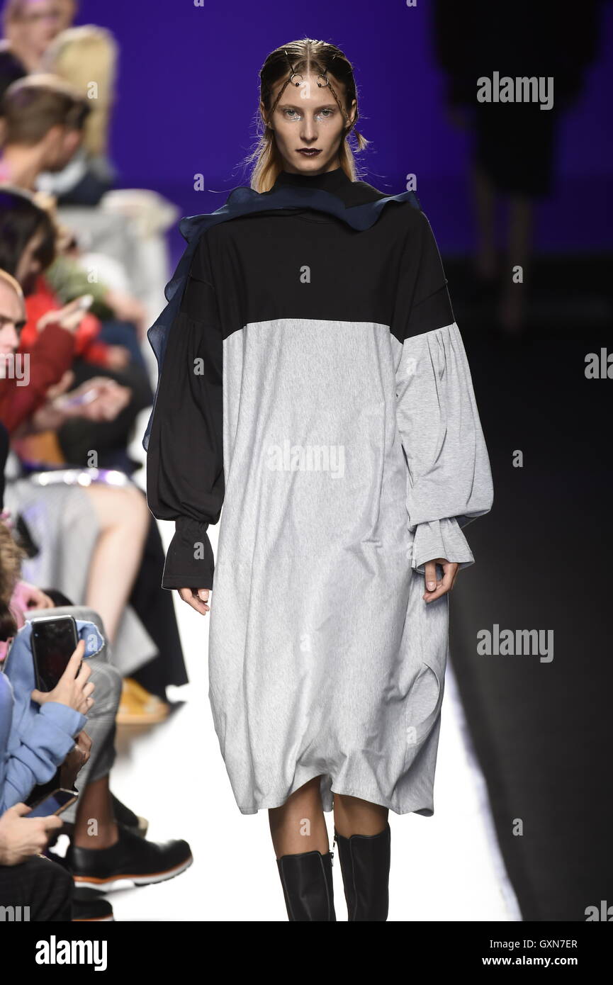 A model wears at collection runway a creation from Mane Mane during ...