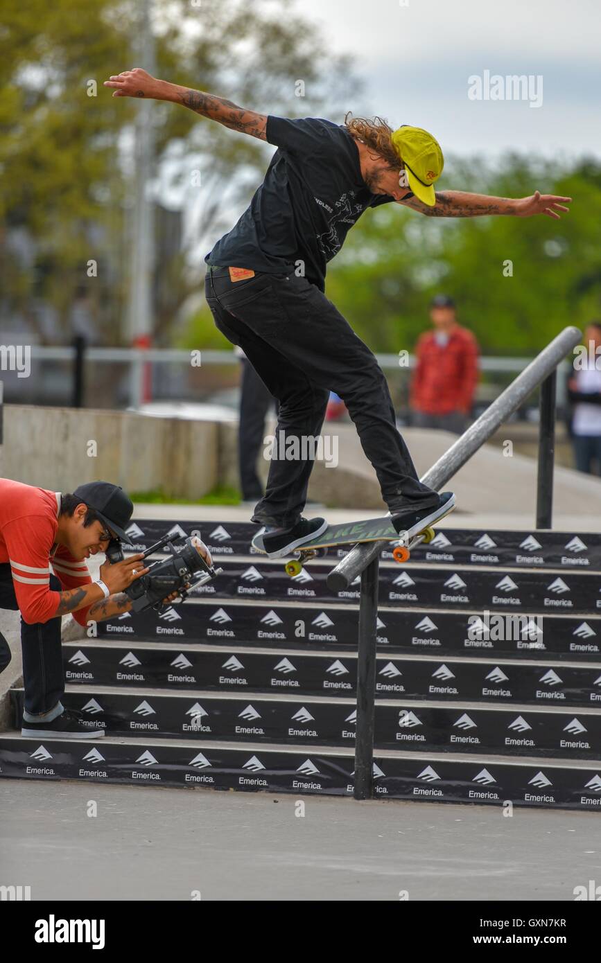 Buenos Aires, Argentina. 16 Sept, 2016. Justin Figueroa performs during Emerica skateboard team demo at Tecnopolis in Buenos Aires, Argentina. Credit:  Anton Velikzhanin/Alamy Live News Stock Photo