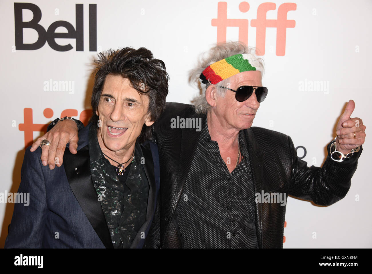 Toronto, Ontario, Canada. 16th Sep, 2016. The Rollings Stones guitarists KEITH RICHARDS and RONNIE WOOD attend the 'The Rolling Stones Ole Ole Ole: A Trip Across Latin America' premiere during the 2016 Toronto International Film Festival at Roy Thomson Hall on September 16, 2016 in Toronto, Canada Credit:  Igor Vidyashev/ZUMA Wire/Alamy Live News Stock Photo