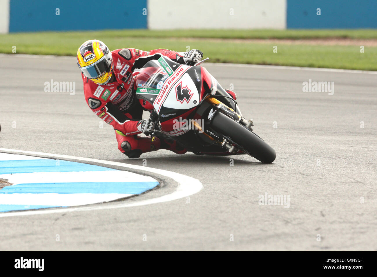 Donington Park, UK. 16th September 2016. Number 4 Dan Linfoot takes part in free practice 2 of the MCE Insurance British Superbike Championship. Credit:  Peter Hatter/Alamy Live News Stock Photo