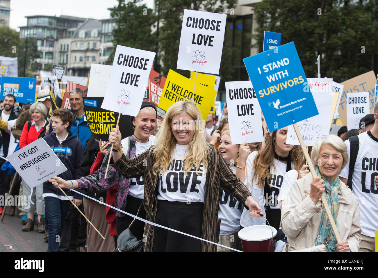 London, UK. 17 September 2016. Thousands of people take to the streets in a Refugees Welcome march in Central London ahead of a meeting of world leaders discussing the refugee crisis in New York. Credit:  Bettina Strenske/Alamy Live News Stock Photo