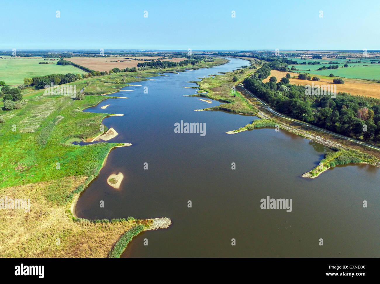 An aerial photo with a drone shows the Oder, the German-Polish border ...