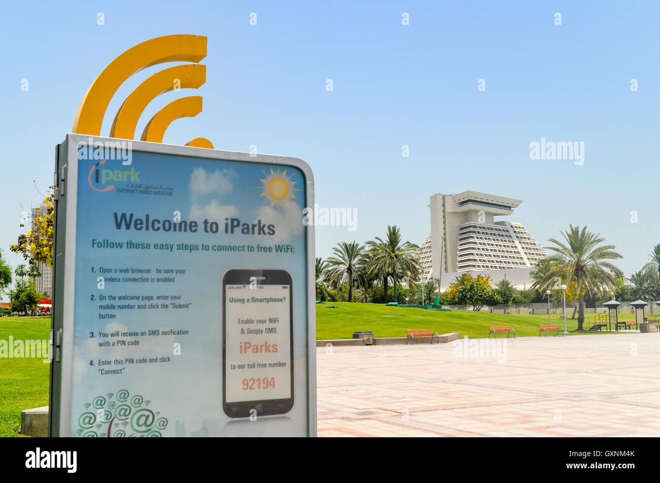 Free wifi in Doha, Qatar, in front of the Sheraton hotel Stock Photo