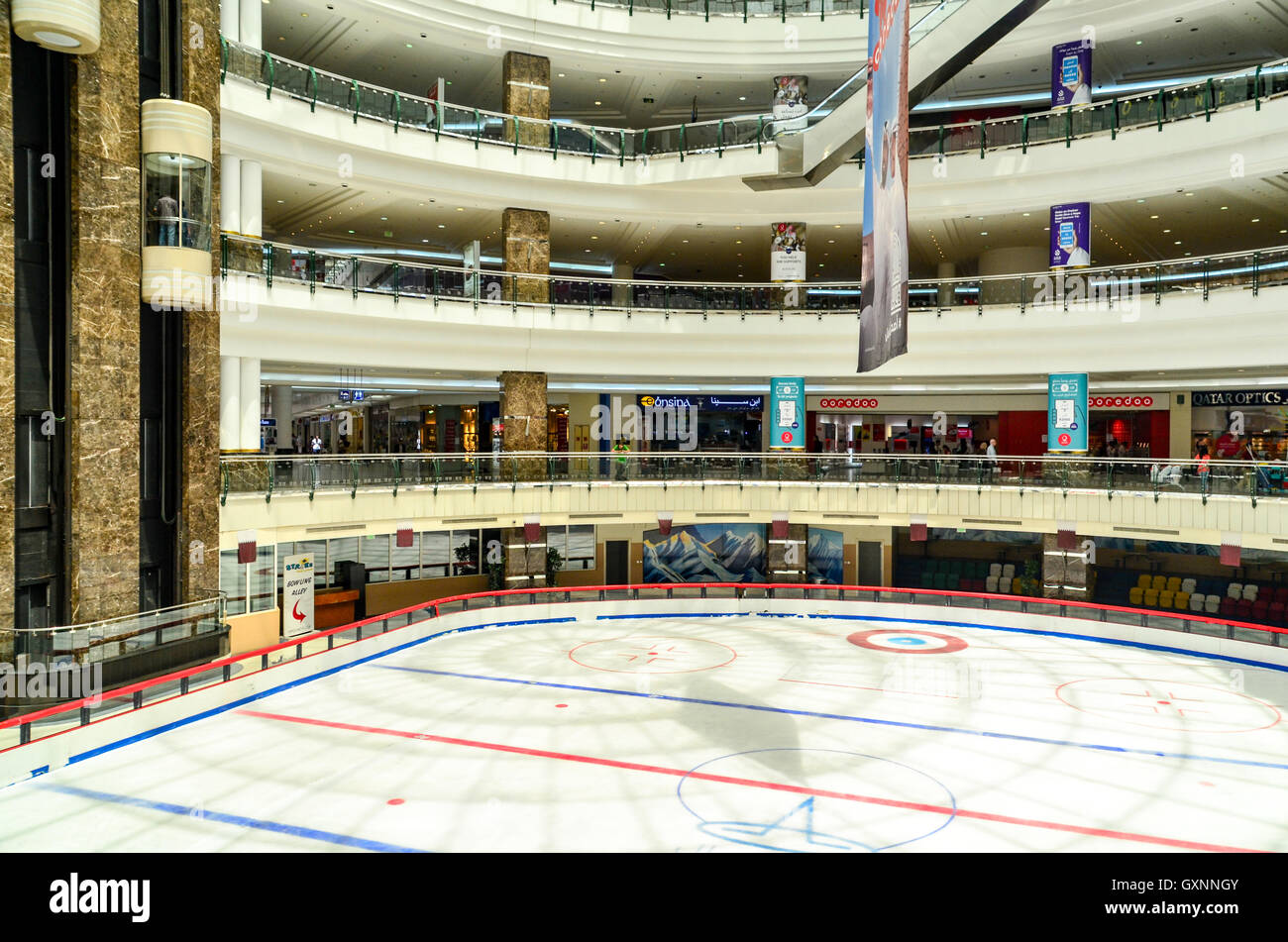 Ice rink in the middle of the Doha City Center, a large mall in Qatar Stock Photo