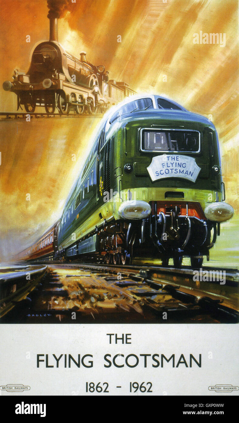 THE FLYING SCOTSMAN  A 1962 poster celebrating 100 years of the rail service between London and Edinburgh Stock Photo