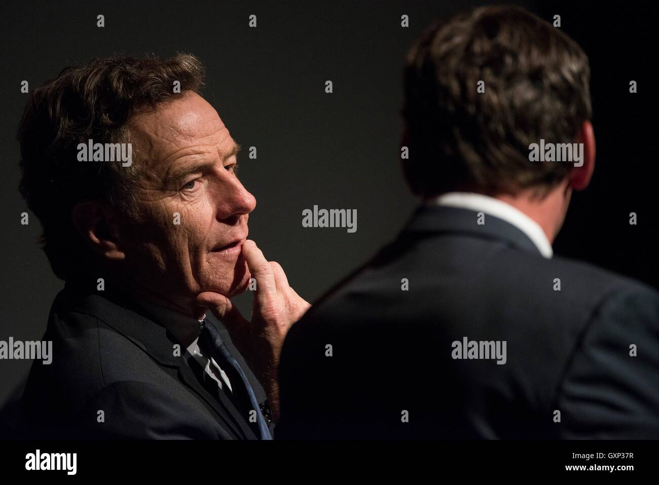 Actor Bryan Cranston discusses his Tony Award-winning role as Lyndon B. Johnson in the HBO film All the Way after a special preview screening at the LBJ Presidential Library May 11, 2016 in Austin, Texas. Stock Photo