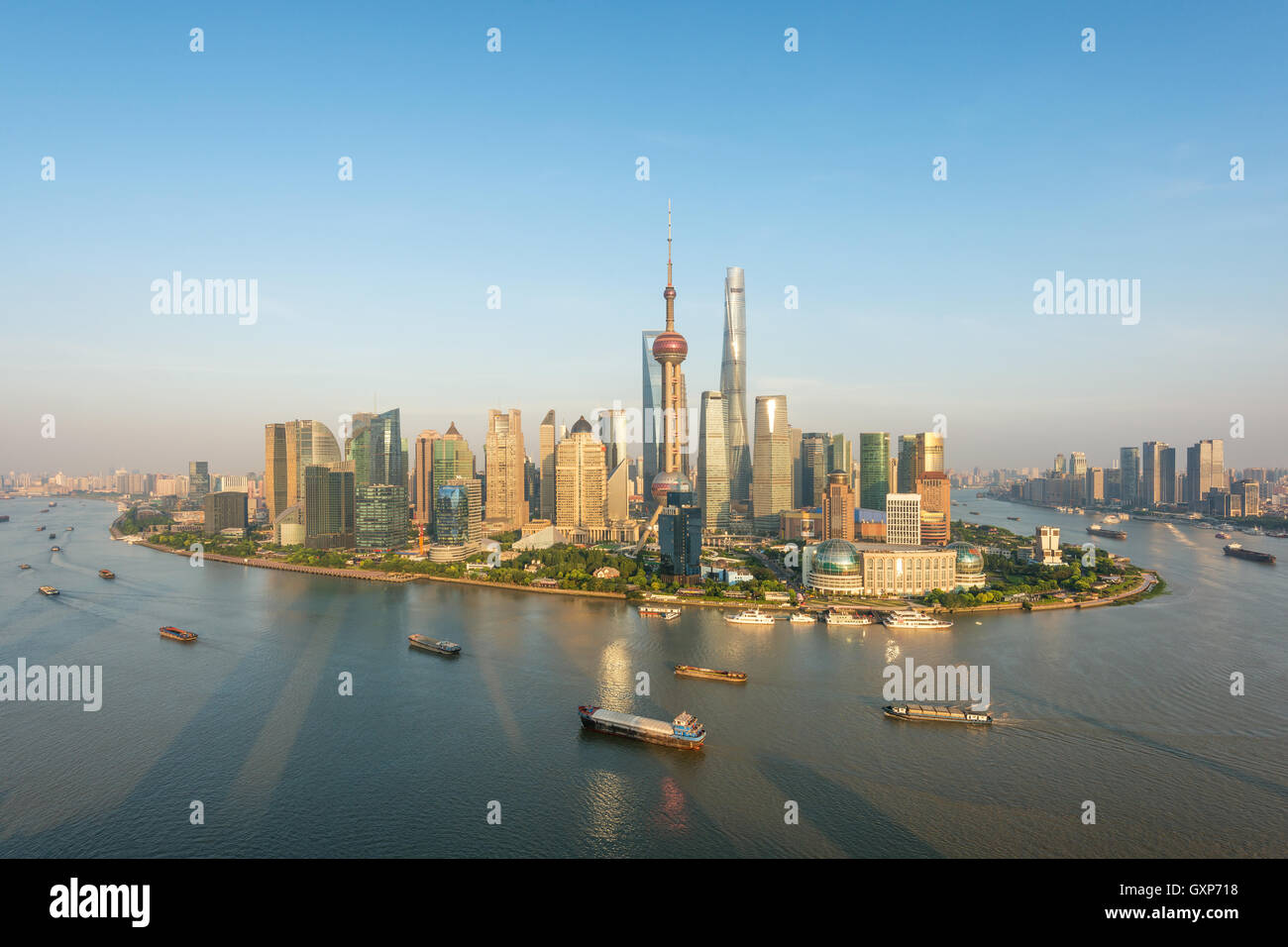 Shanghai skyline panoramic view along Huangpu river in Shanghai,China Stock Photo