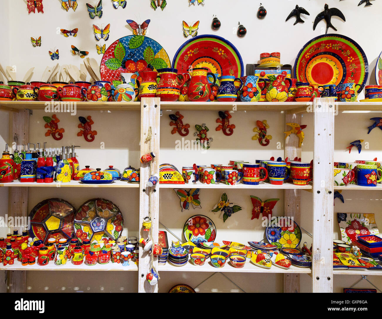 Traditional colourful Algarve pottery for sale, Lagos, Algarve Portugal Europe Stock Photo