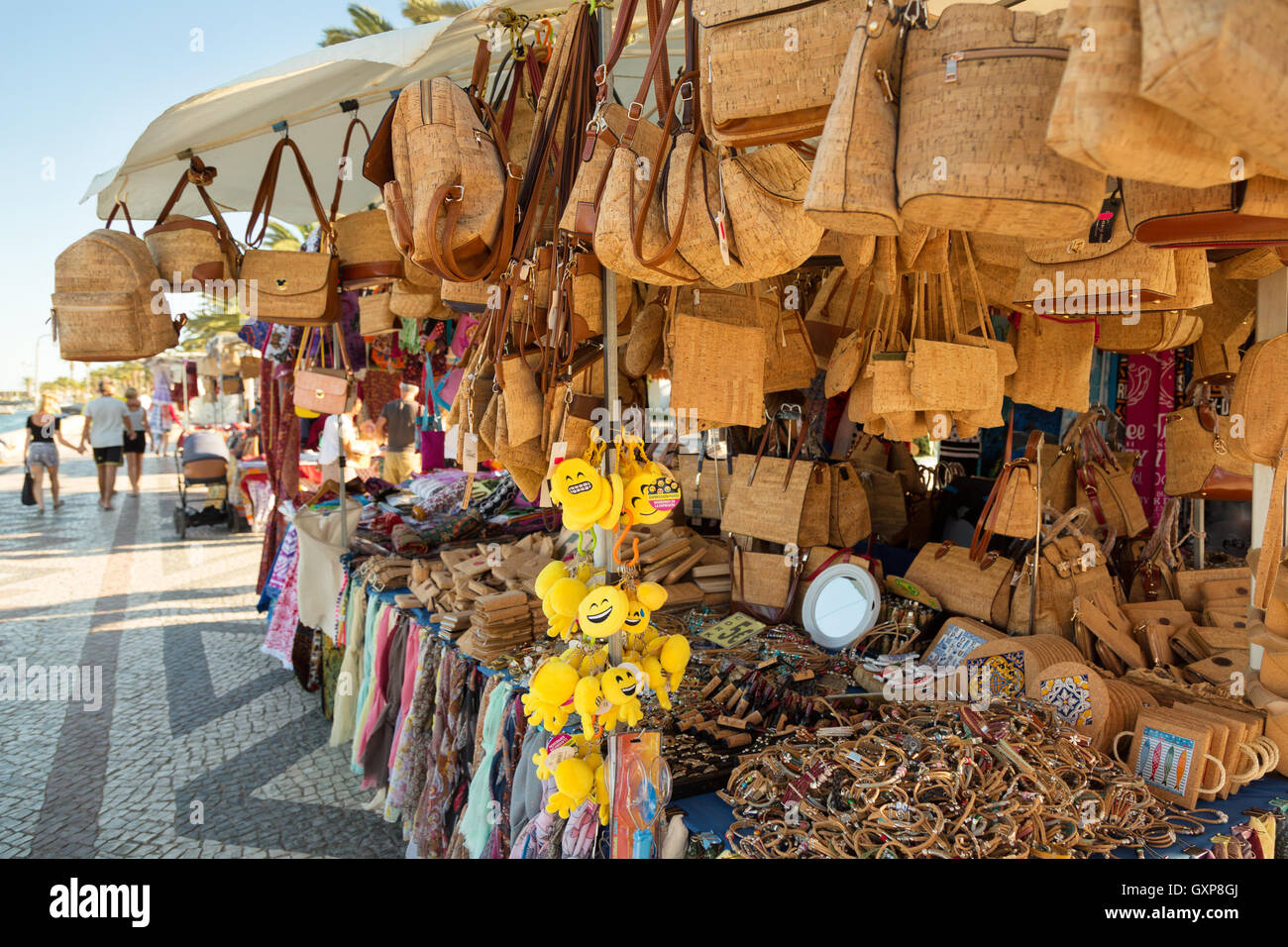 Traditional cork gifts for sale on a cork stall, Lagos Algarve Portugal