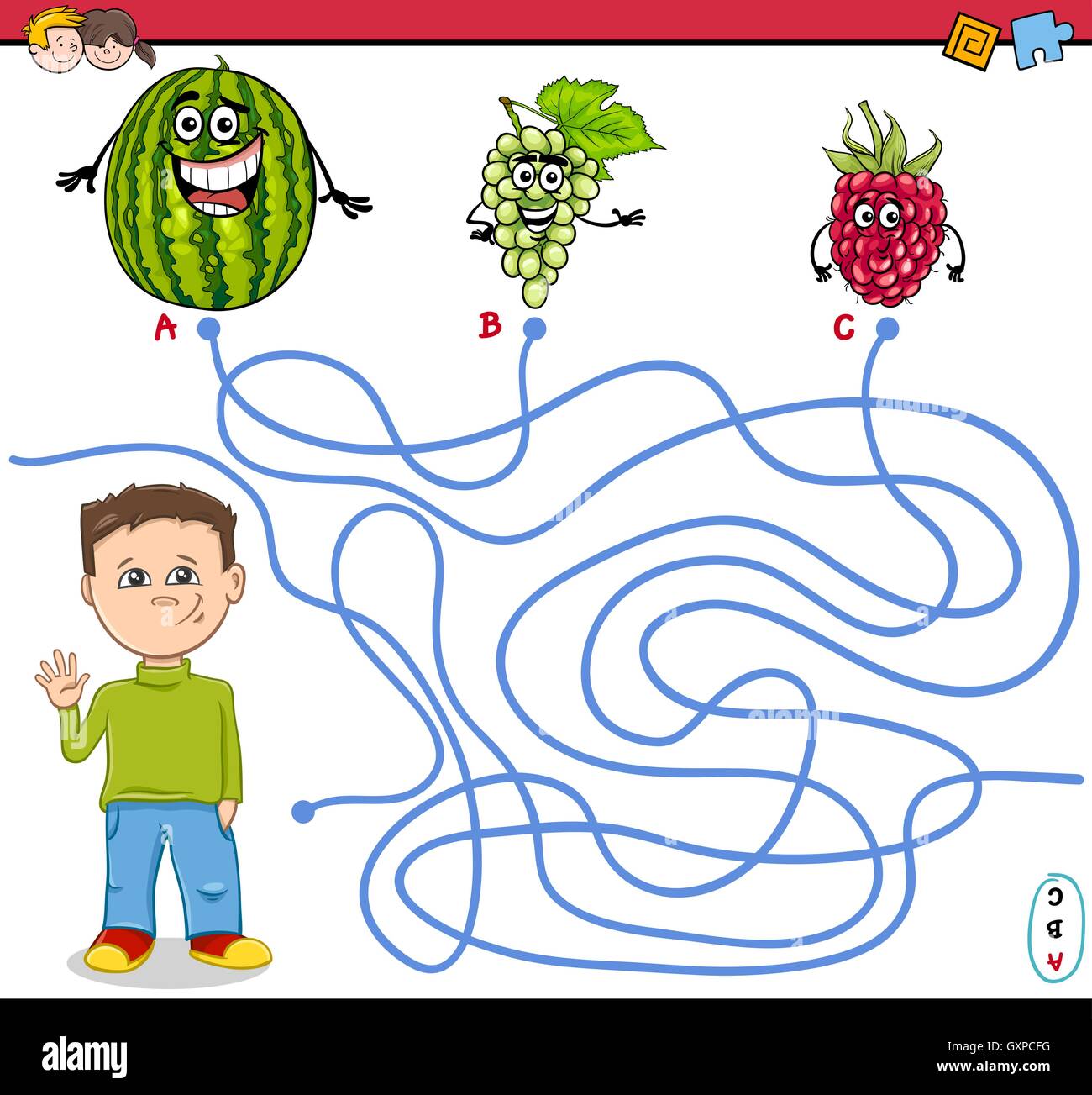 Cartoon Illustration of Educational Paths or Maze Puzzle Activity with ...