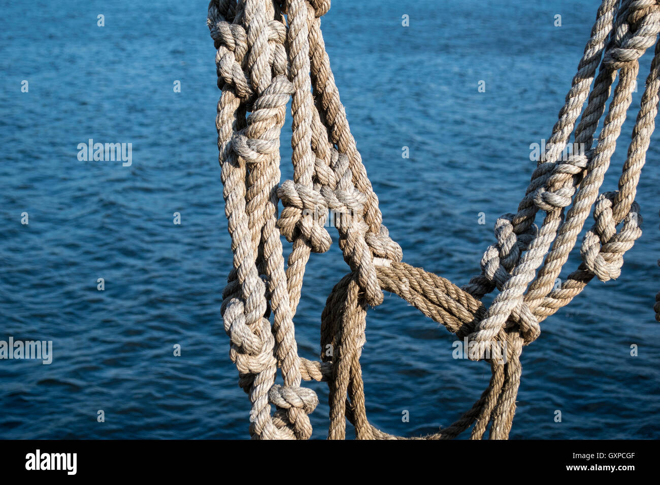 Large Hemp Rope Large hemp ropes in knots near the water Stock Photo - Alamy