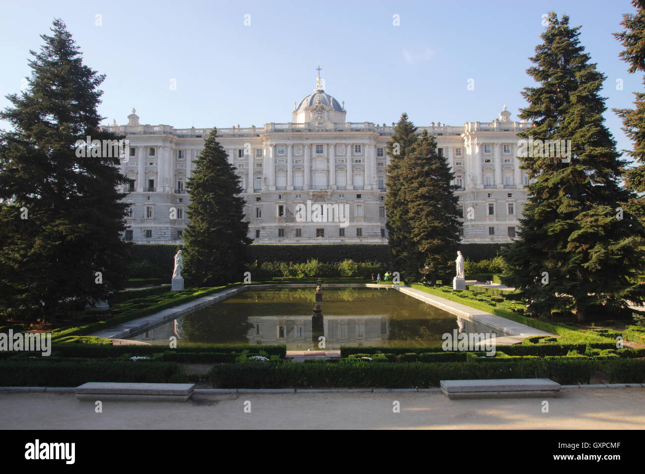 Jardines de Sabatini and Palacio Real Madrid Spain Stock Photo