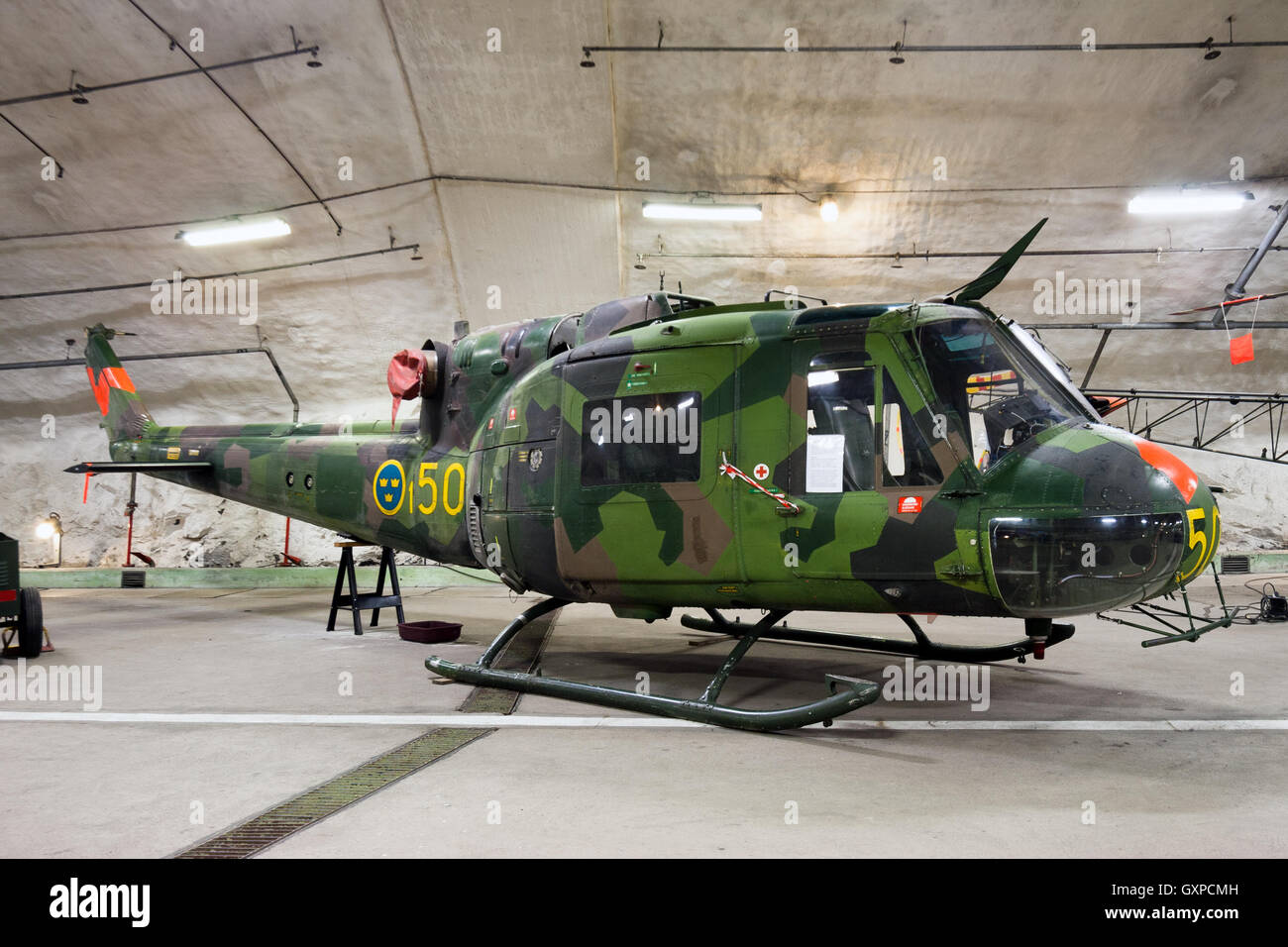 Swedish Army UH1B helicopter on display in the Aeroseum aviation