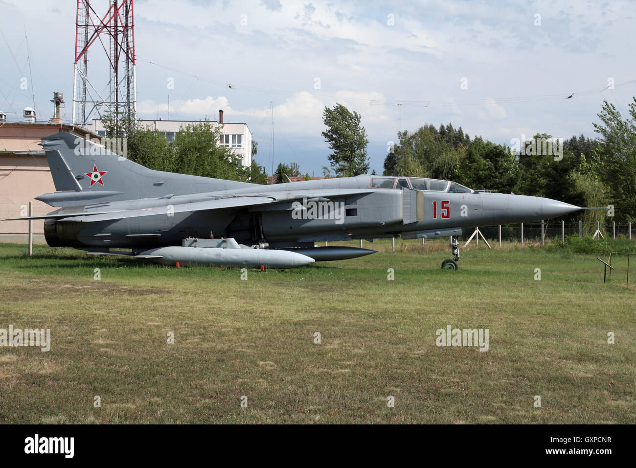 Hungarian Air Force MiG-23 Flogger on display in the Szolnok Aviation Museum, Hungary Stock Photo