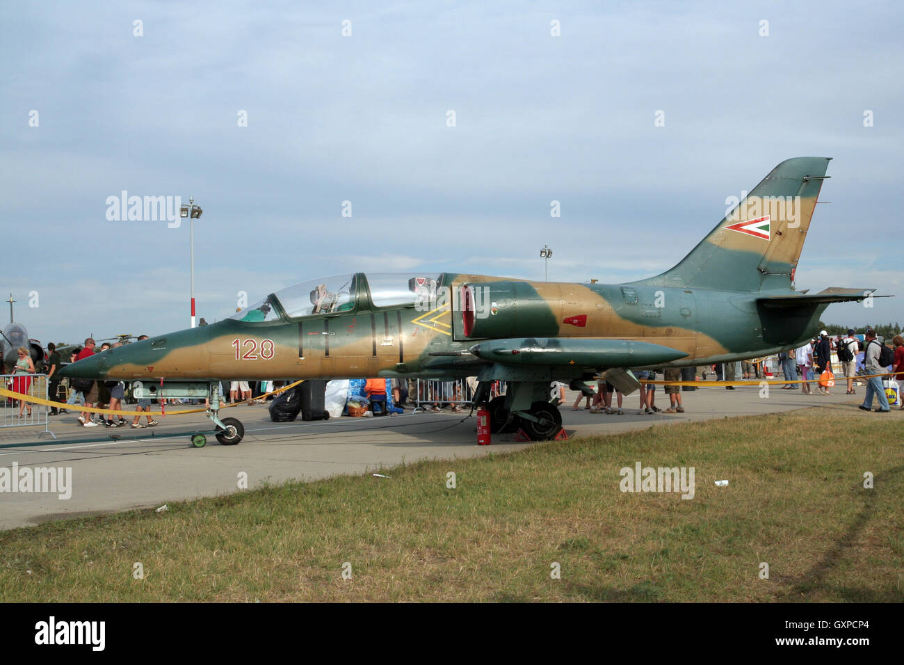 Hungarian L-39 trainer jet on siplay at Kecskemet airshow Stock Photo