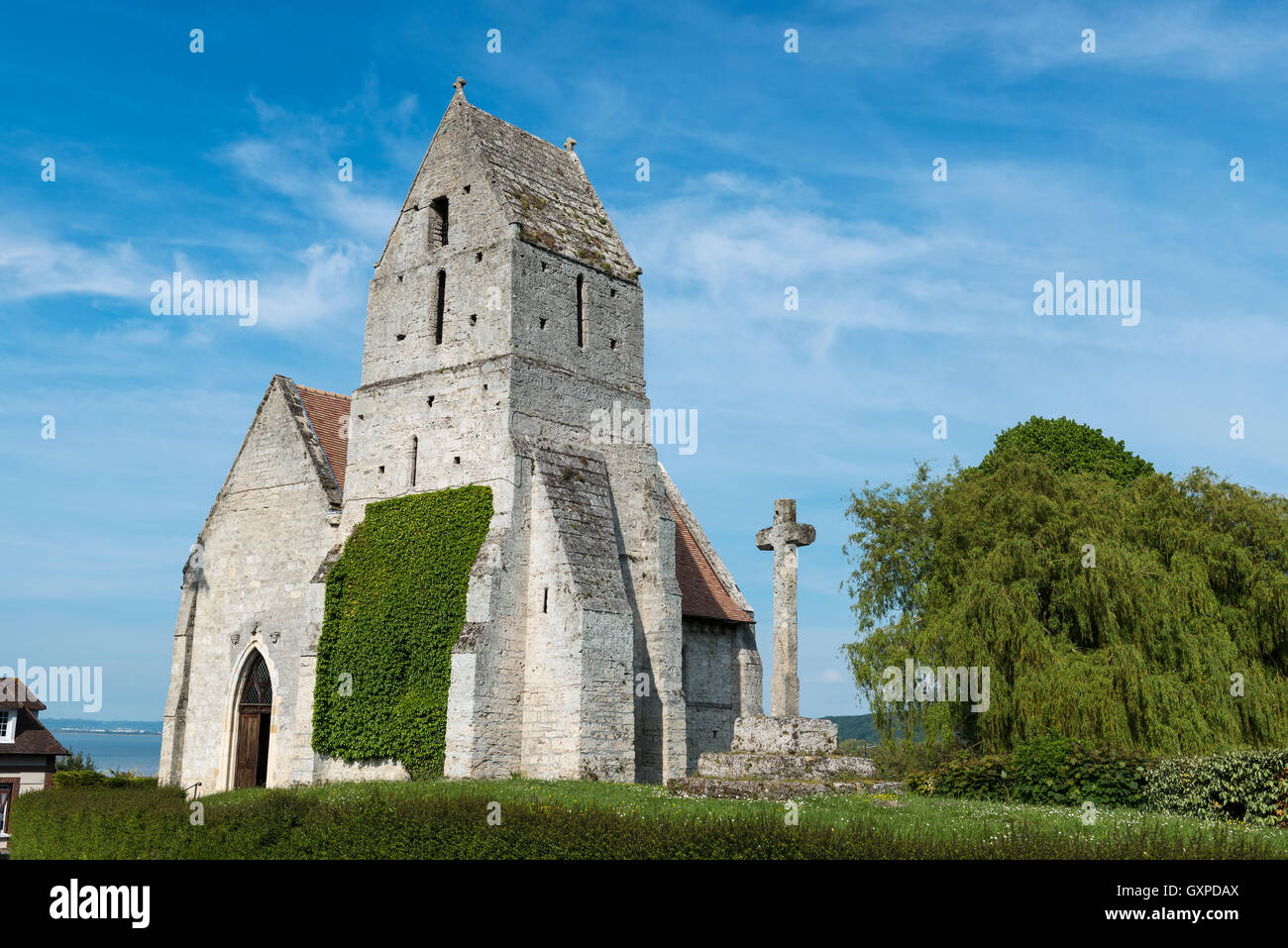 The medieval church, l' Eglise St. Martin de Cricqueboeuf, Calvados, Normandy, France Stock Photo