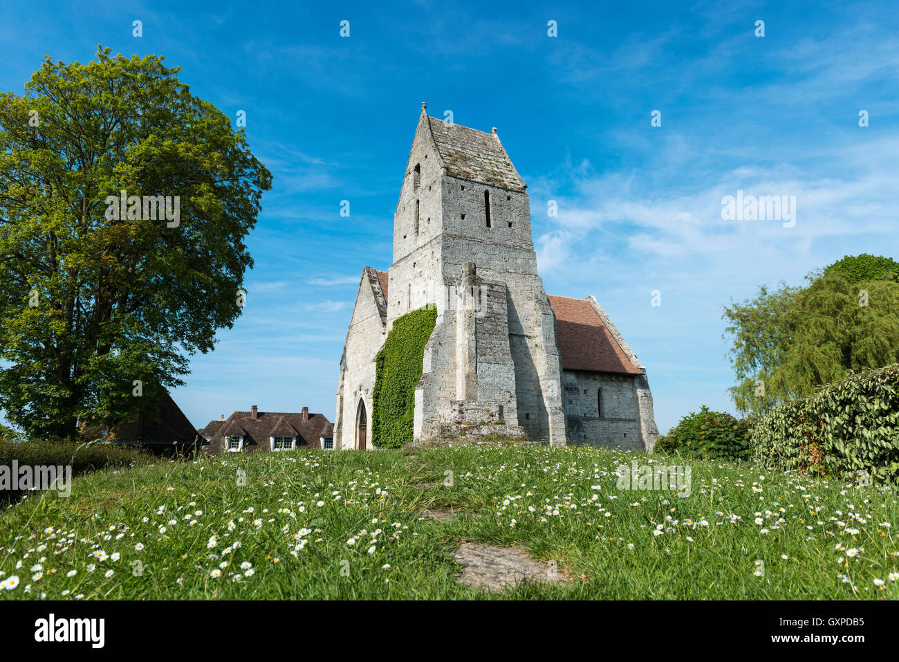 The medieval church, l' Eglise St. Martin de Cricqueboeuf, Calvados, Normandy, France Stock Photo